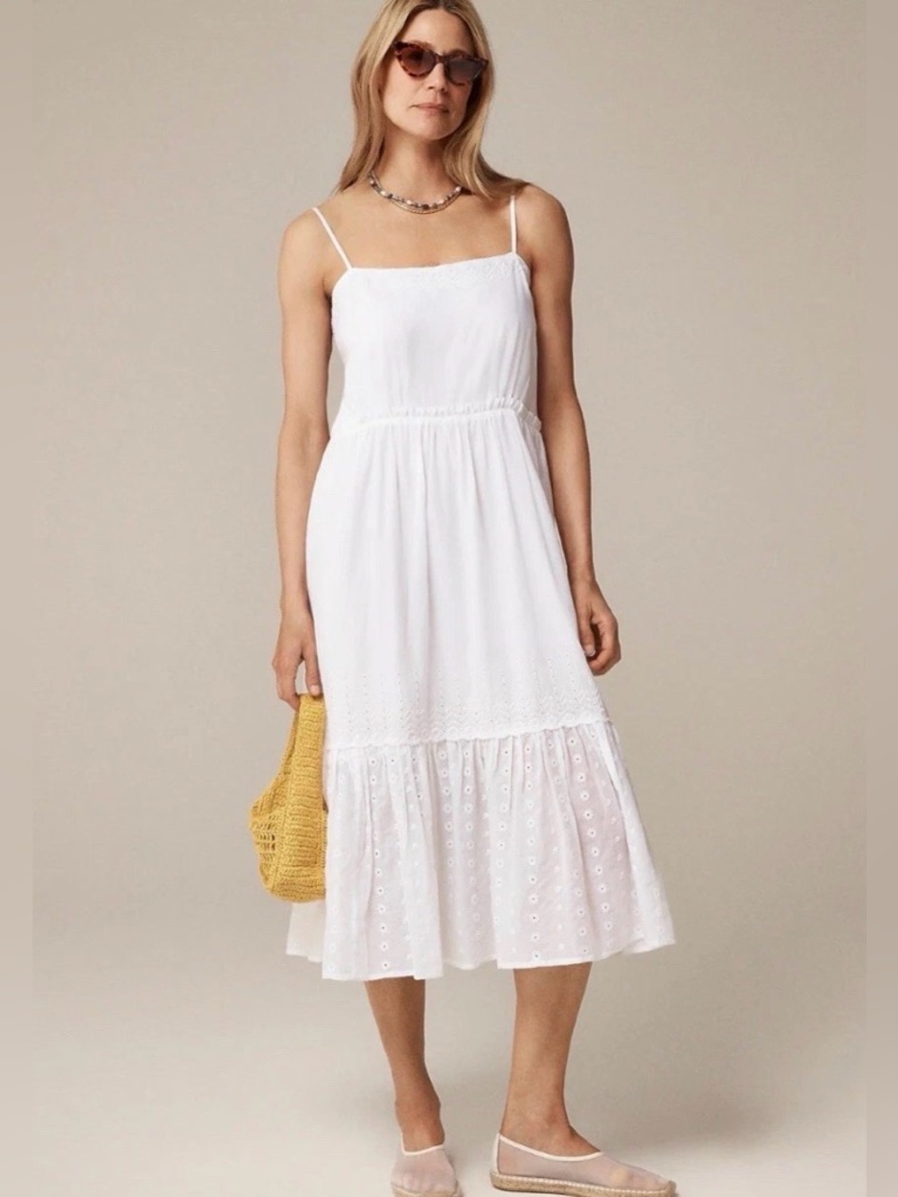 J. Crew White Eyelet Tiered Midi Sundress